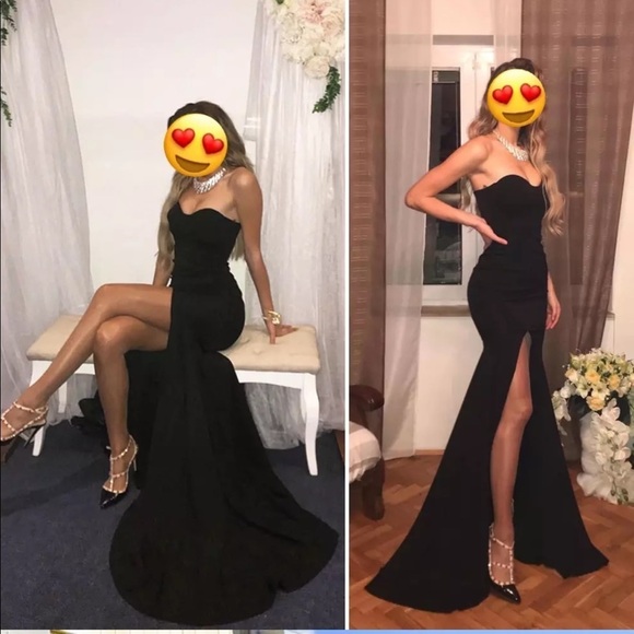 NEW Formal Black Strapless High Slit Evening Gown - Picture 2 of 8